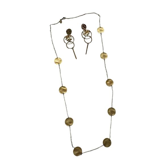 Womens/Teen Coin Style Long Necklace and Dangle Earrings Gold Tone - Picture 2 of 5